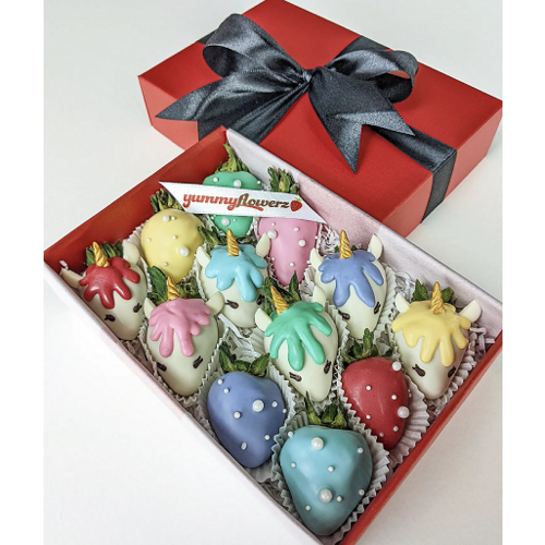 12pcs Rainbow Unicorn Chocolate Strawberries Gift Box